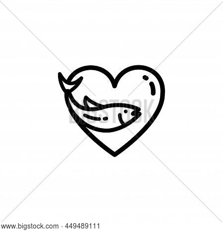 Fish Oil Icon Isolated On White Background. Vitamin Omega 3 Template. Drops, Heart And Fish Silhouet