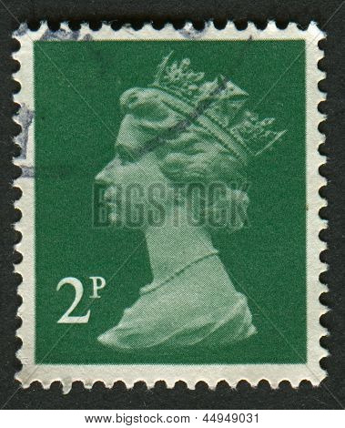 UK-เซอร์กา 1971:A แสตมป์ที่พิมพ์ในประเทศอังกฤษแสดงรูปของ Elizabeth II เป็นพระมหากษัตริย์รัฐธรรมนูญของ 16 
