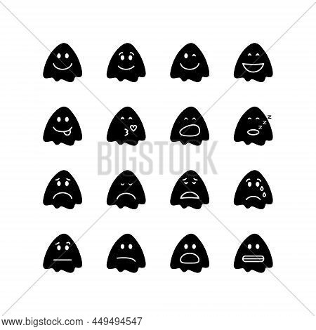 Emoticons Flat Line Icons Set. Difrent Face Icons With Negative, Neutral And Positive Sense. Simple