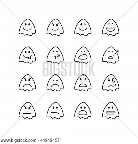 Emoticons Flat Line Icons Set. Difrent Face Icons With Negative, Neutral And Positive Sense. Simple 