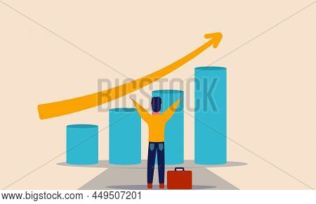 Business Expectancy And Finance Evaluate Upward Action. Income Profit Graph And Success Goal Vector 
