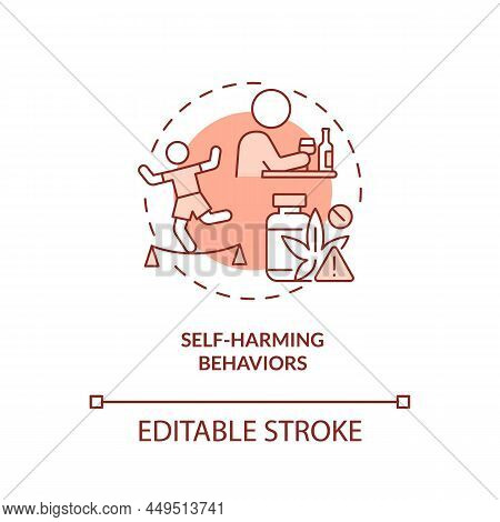 Self Harming Behaviors Red Concept Icon. Alcohol Usage. Effects Of Conduct Disorder Abstract Idea Th