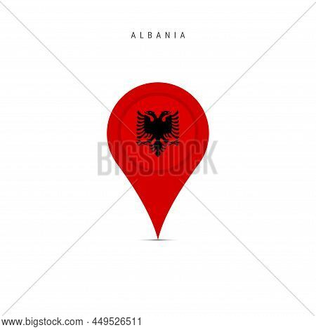 Teardrop Map Marker With Flag Of Albania. Albanian Flag Inserted In The Location Map Pin. Flat Vecto