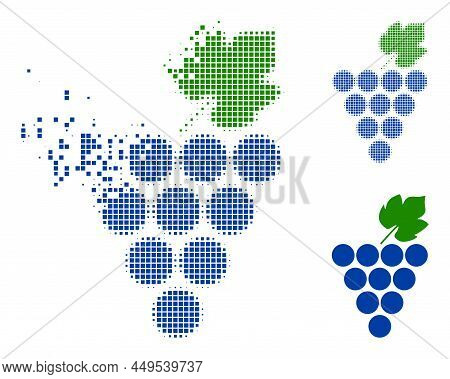 Dispersed Dot Grapes Bunch Vector Icon With Wind Effect, And Original Vector Image. Pixel Dematerial
