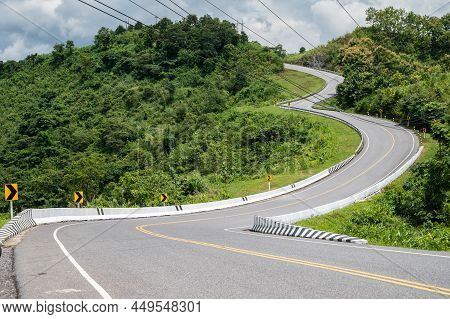 Beautiful Steep Curved Road (look Like Number 3) On The High Mountain In Nan Province, Thailand. An 