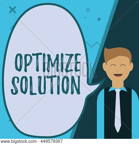 Conceptual Caption Optimize Solution. Business Showcase Process Of Finding The Greatest Value Of The