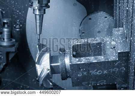 The  5-axis  Machining Center Cutting The Boat Propeller Parts With Solid Ball End Mill Tool. The Hi