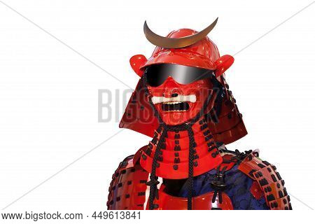 Red Shogun Model With Sunglass On White Background.