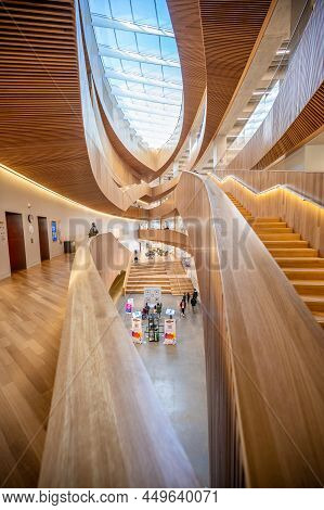 Calgary, Alberta - February 6, 2022: Interior Of Calgary`s Central Branch Of The Calgary Public Libr