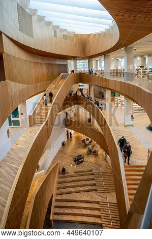 Calgary, Alberta - February 6, 2022: Interior Of Calgary`s Central Branch Of The Calgary Public Libr