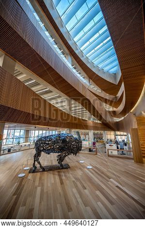 Calgary, Alberta - February 6, 2022: Interior Of Calgary`s Central Branch Of The Calgary Public Libr