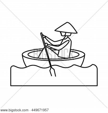 Isolated Object Of Boat And Vietnamese Icon. Set Of Boat And Paddle Stock Vector Illustration.
