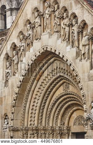 Jaki Chapel Facade In Budapest. Varosligeti Park. Hungarian Architectural Landmark