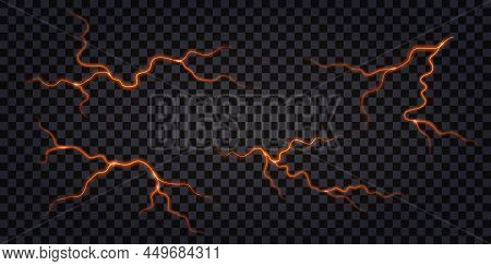 Earthquake Ground Cracks With Molten Lava Fire Lines, Hot Magma Breaks And Swirls. Liquid Volcano La