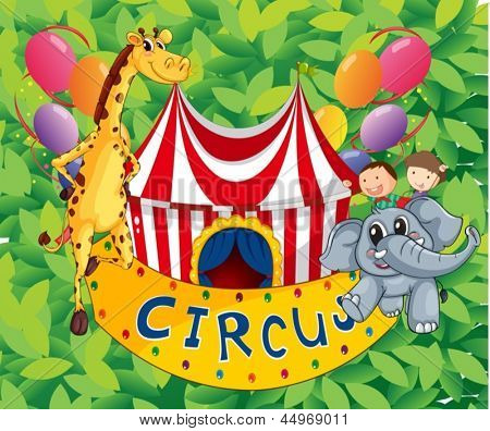 Ilustracja namiot cyrku z zwierzęta i dzieci