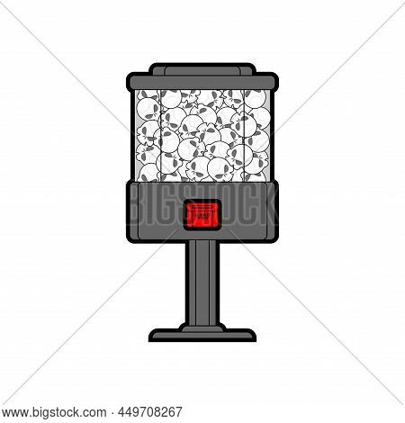Skull Gumball Machine Isolated. Deadly Candy Machine Vector Illustration. Terrible Sweets Machine