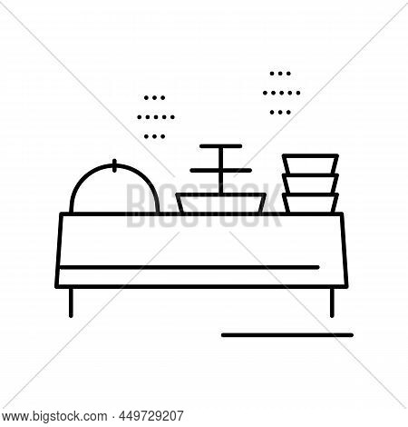 Buffet Table With Food Line Icon Vector. Buffet Table With Food Sign. Isolated Contour Symbol Black 