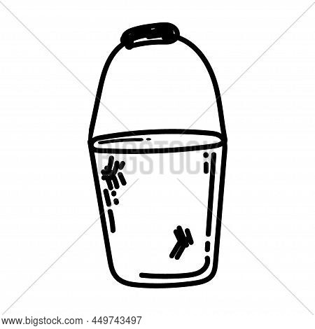 A Garden Bucket, A Hand-drawn Doodle-style Element. Tank For Watering The Ground. Simple Vector In L