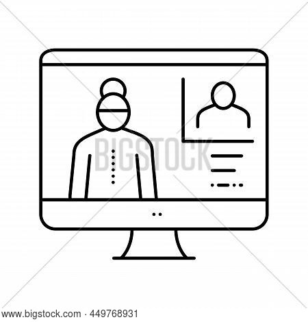 Grandmother Video Call With Grandson Line Icon Vector. Grandmother Video Call With Grandson Sign. Is