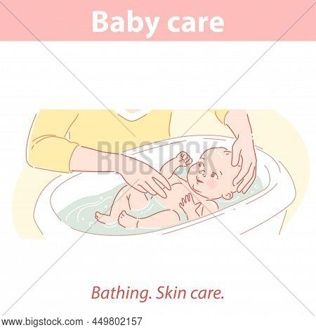 Cute Little Baby Boy Or Girl Taking A Bath.