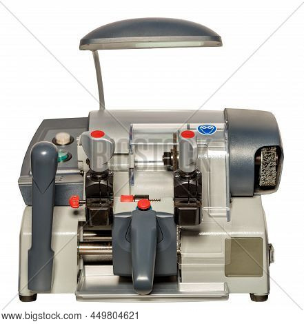 Copy Machine For Making Duplicate Keys Of Door Locks. Isolated On White Background. Closeup.