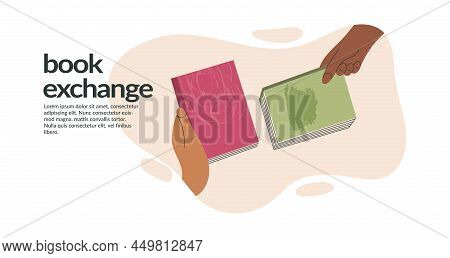 Book Exchange Landing Page Template Or Bookcrossing Vector Illustration Banner. Swap Literature Even