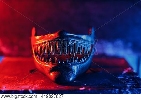 Scary Plastic Mask. Artisan Craftsman Create Mask Based On Plaster Cast. Gypsum Mold And Plastic Mas