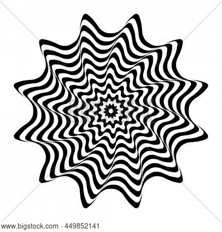 Abstract circle wavy lines op art pattern with whirl movement illusion effect. 