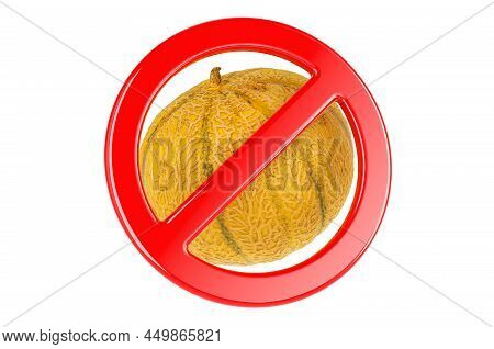 Charentais Melon With Forbidden Sign, 3d Rendering Isolated On White Background