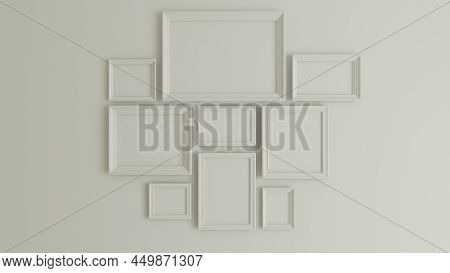 Horizontal And Vertical Collage Photo Or Picture Art On Vintage Wall With Border Frame Realistic 3d 