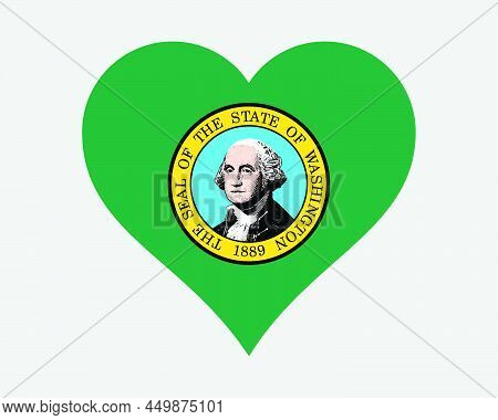 Washington Usa Heart Flag. Wa Us Love Shape State Flag. Evergreen State United States Of America Ban