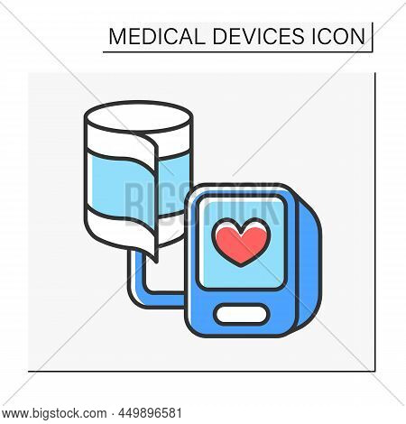 Blood Pressure Monitor Color Icon. Spirometer, Pulse Oximeter. Records Health Data. Medical Devices 