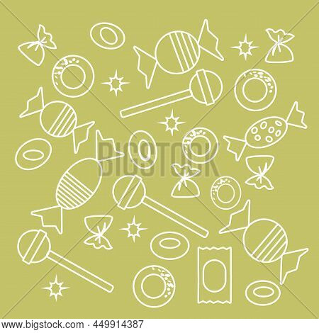 Set Of Sweets. Vector Isolates In Cartoon Style On A Color Background.