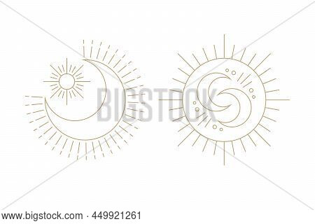 Sun Moon Line Art Vector & Photo (Free Trial) | Bigstock