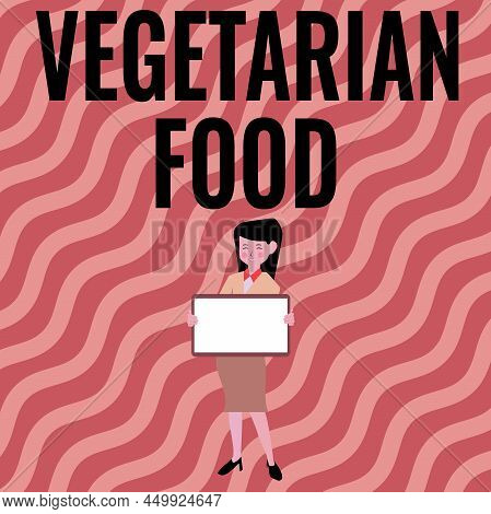 Hand Writing Sign Vegetarian Food. Internet Concept Cuisine Refers To Food That Meets Vegetarian Sta