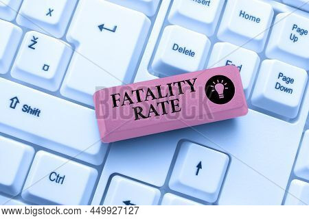 Text Sign Showing Fatality Rate. Word For Calculated Number Of Deaths Over A Specific Range Of Perio
