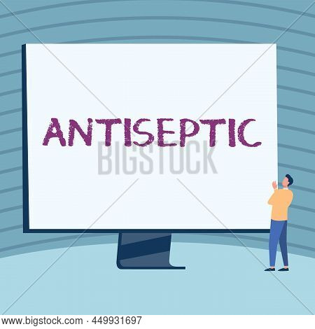 Hand Writing Sign Antiseptic. Conceptual Photo Antimicrobial Agents That Delays Or Completely Elimin