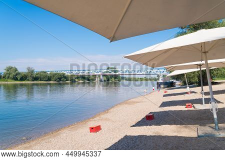 Sandy Beach Bar At The Shore Of The Donau River At Deggendorf, Germany