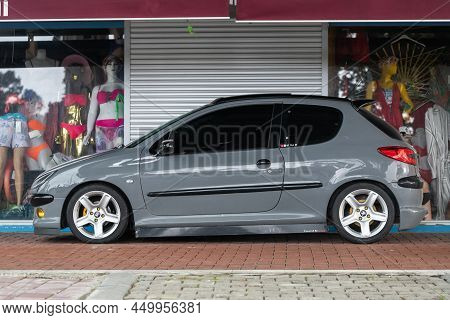 Side, Turkey - February 02 2022:silver Peugeot 207   Is Parked  On The Street On A Warm Summer Day A