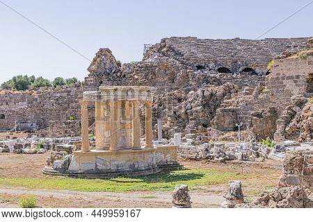 Panoramic View Of The Ruins Of Ticaret Agora In Side, Turkey