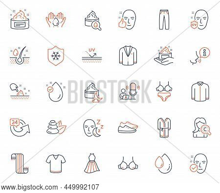 Beauty Icons Set. Included Icon As Pants, Bathrobe And Shirt Web Elements. T-shirt, Clean Skin, Ling