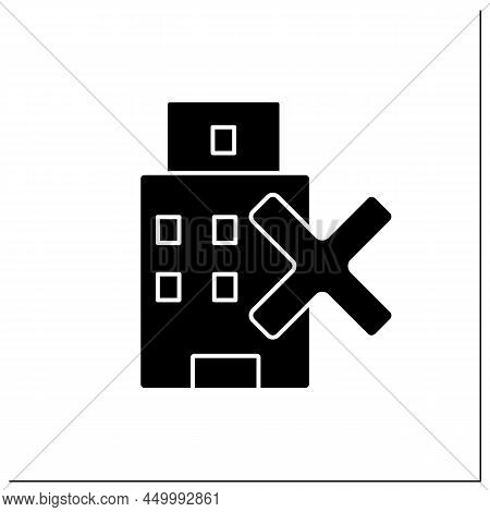 Rejection Hotel Glyph Icon. Non-living Residence. Unapproved Living Place. Reject Concept. Filled Fl