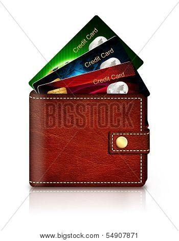 Credit Cards In Wallet Over White Background