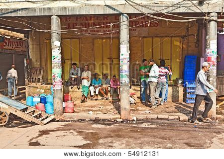 People On The Street Of Chawri Bazar, The Wholesale Market Of  Old Delhi