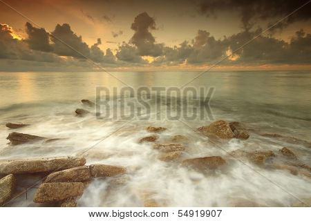 long exposure of sea and rocks