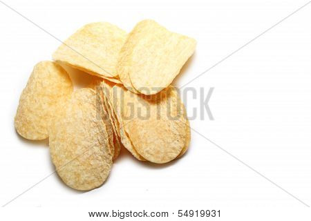 crispy potato chips on white background
