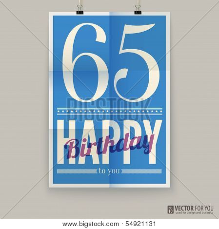 Happy birthday poster, card, sixty-five years old.