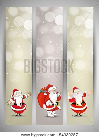 Merry Christmas website banner set with happy Santa Claus. 