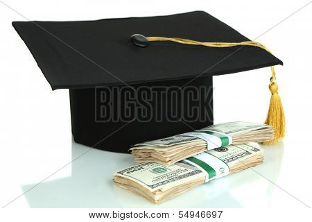 Money for graduation or training isolated on white
