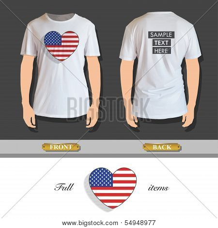 National Heart Printed On White Shirt. Vector Design.